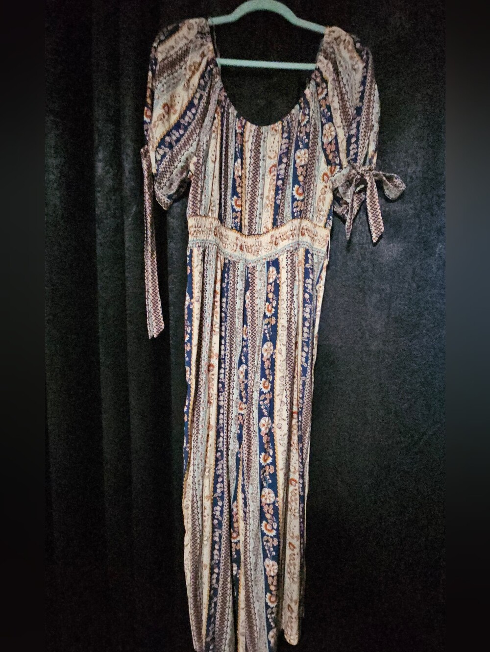 Bohemian Navy and Cream Striped Floral Romper